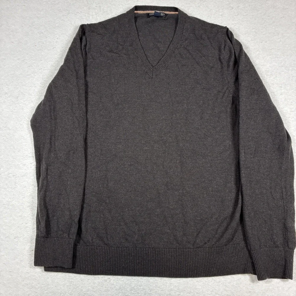 Banana Republic Mens XL Black Extra Fine Merino Wool V Neck Sweater Preppy